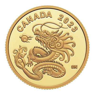 A picture of a Pièce d’or pur de 8 $ – Dragon céleste de 1/20 oz (2023)